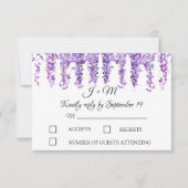 ウィステリアパープルフローラエレガント花RSVP 出欠カード (正面)