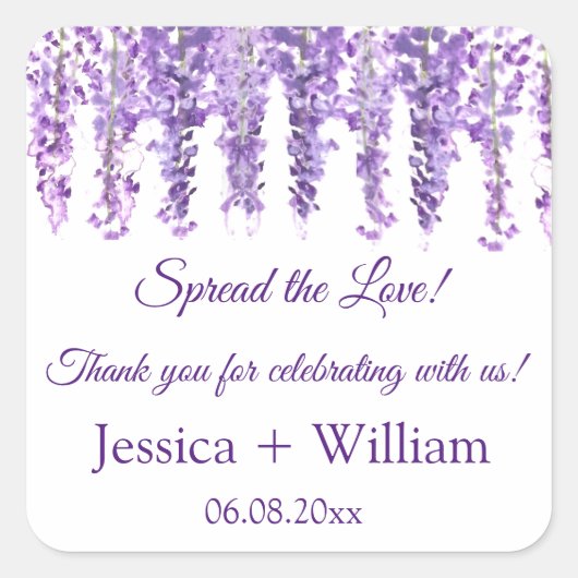 ウィステリアパープルフローラ新婦結婚ズ スクエアシール (正面)