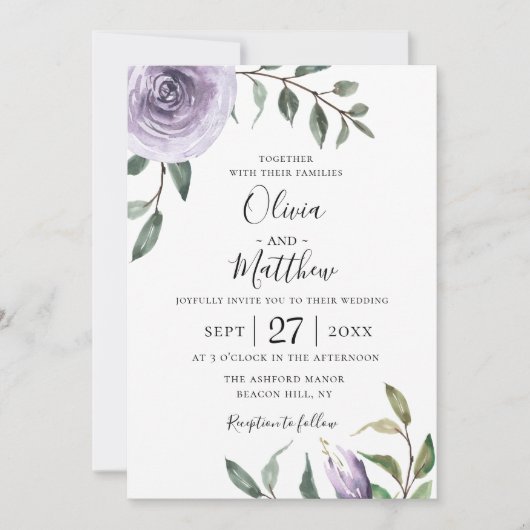 ウィステリアパープルボタニカル結婚式招待状 招待状 (正面)