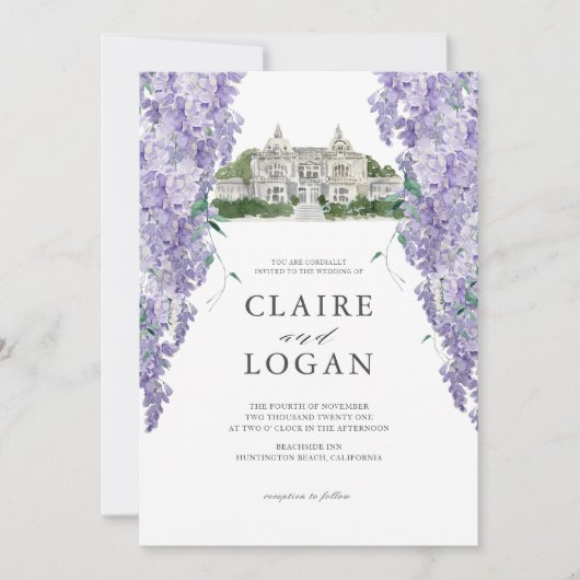 ウィステリアマンションダスティパープルウォーター結婚カラー 招待状 (正面)