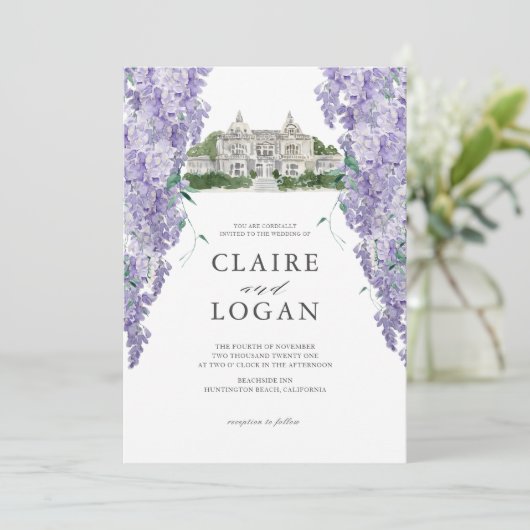 ウィステリアマンションダスティパープルウォーター結婚カラー 招待状 (スタンド正面)