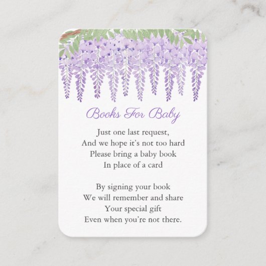 ウィステリアラベンダーフローラブックリクエスト赤ちゃんシャワー エンクロージャーカード (正面)