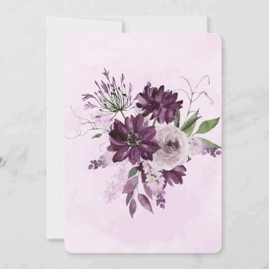 ウィステリアラベンダーホワイトロユニークーズ結婚 招待状 (裏面)