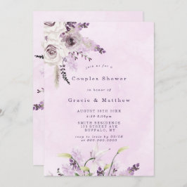 ウィステリアラベンダーホワイトローズカップルシャワー招待状