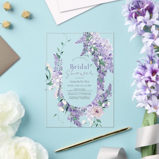 ウィステリアリースパープルウォーターブライダルシャワー アクリル招待状 (インサイチュ (ウェディング))