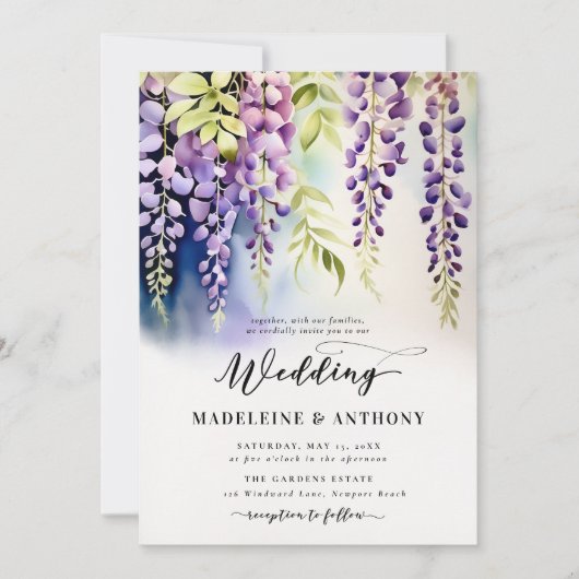 ウィステリアロマンチックガーデンパーティーパープルボホ結婚ズ 招待状 (正面)