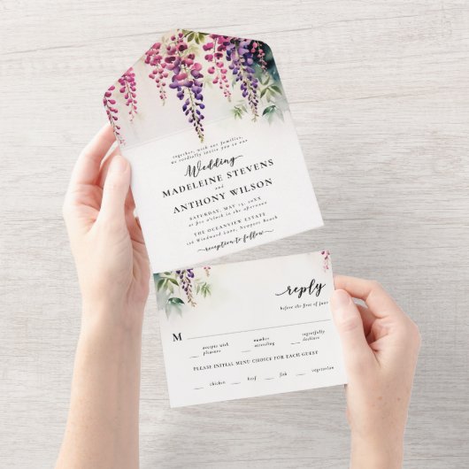 ウィステリアロマンティックガーデンパーティーエレガントウェディング オールインワン招待状 (貼ってはがせる)