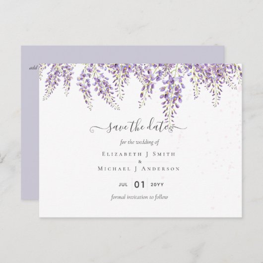 ウィステリア結婚パープルの救日付はがき ポストカード (正面/裏面)