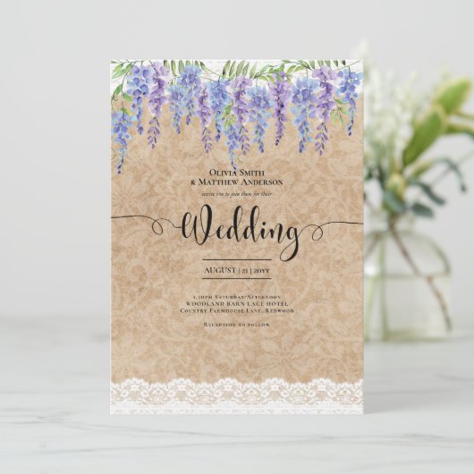 ウィステリア結婚フローラのク素朴ラフトレースルック 招待状 (スタンド正面)