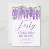 ウィステリア40th誕生日パープルフローラスミレ 招待状 (正面)