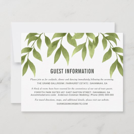 ウィスパリングウィローウウォーターカラーグリーン詳細 招待状 (正面)