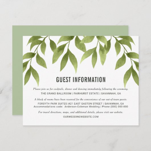 ウィスパリングウィローウウォーターカラーグリーン詳細 招待状 (正面/裏面)