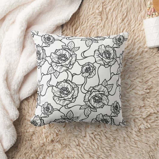 ウィスパーのバラエレガント、ラインアートフローラルパターン クッション (ブランケット)