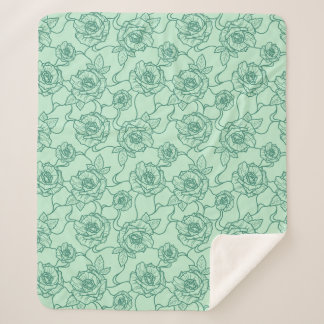 ウィスパーのバラエレガント、ラインアートフローラルパターン シェルパブランケット