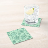 ウィスパーのバラエレガント、ラインアートフローラルパターン スクエアペーパーコースター (インサイチュ)