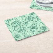 ウィスパーのバラエレガント、ラインアートフローラルパターン スクエアペーパーコースター (アングル)