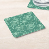 ウィスパーのバラエレガント、ラインアートフローラルパターン スクエアペーパーコースター (アングル)