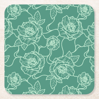 ウィスパーのバラエレガント、ラインアートフローラルパターン スクエアペーパーコースター