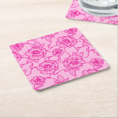 ウィスパーのバラエレガント、ラインアートフローラルパターン スクエアペーパーコースター (アングル)