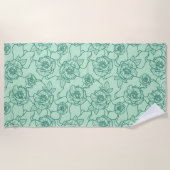 ウィスパーのバラエレガント、ラインアートフローラルパターン ビーチタオル (正面)
