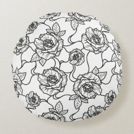 ウィスパーのバラエレガント、ラインアートフローラルパターン ラウンドクッション