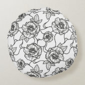 ウィスパーのバラエレガント、ラインアートフローラルパターン ラウンドクッション (裏面)