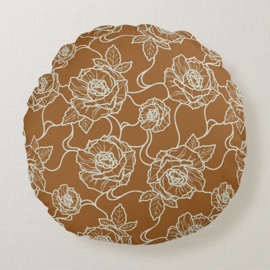 ウィスパーのバラエレガント、ラインアートフローラルパターン ラウンドクッション (正面)