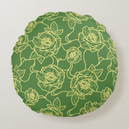 ウィスパーのバラエレガント、ラインアートフローラルパターン ラウンドクッション