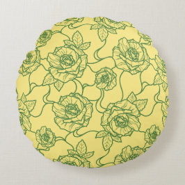 ウィスパーのバラエレガント、ラインアートフローラルパターン ラウンドクッション