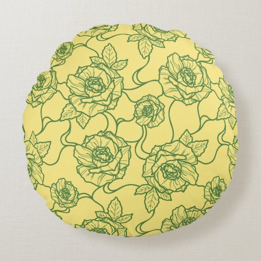 ウィスパーのバラエレガント、ラインアートフローラルパターン ラウンドクッション (正面)
