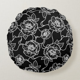 ウィスパーのバラエレガント、ラインアートフローラルパターン ラウンドクッション