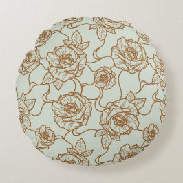 ウィスパーのバラエレガント、ラインアートフローラルパターン ラウンドクッション