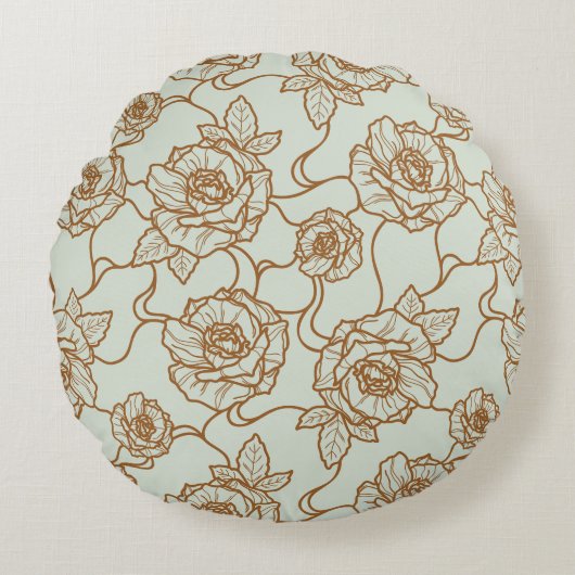 ウィスパーのバラエレガント、ラインアートフローラルパターン ラウンドクッション (正面)