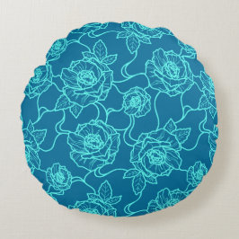ウィスパーのバラエレガント、ラインアートフローラルパターン ラウンドクッション