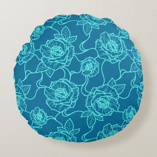 ウィスパーのバラエレガント、ラインアートフローラルパターン ラウンドクッション (正面)