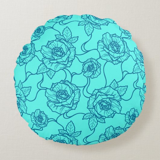 ウィスパーのバラエレガント、ラインアートフローラルパターン ラウンドクッション (正面)