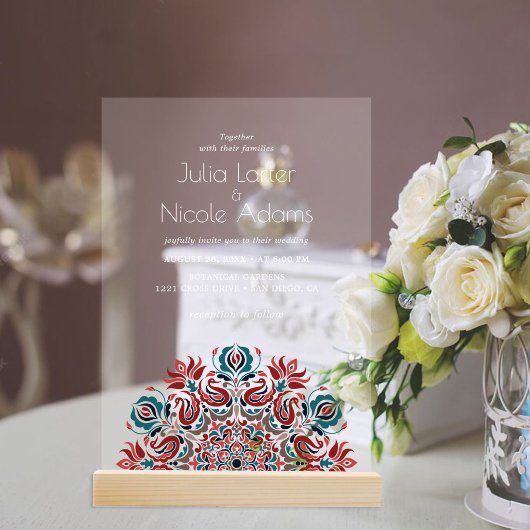 ウィスパーズレイクスワンロータスフラワーズマンダラ結婚ーズ アクリル招待状