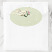 ウィスパーフランスのグリーンにピンクのバラを付けた鳩 楕円形シール (バッグ)