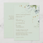 ウィスピーの葉ライトセージ花嫁結婚の両親 招待状 (正面/裏面)