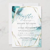 ウィスピーティール（緑がかった色）アルコールインクウォーター結婚カラー 招待状 (正面)