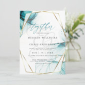 ウィスピーティール（緑がかった色）アルコールインクウォーター結婚カラー 招待状 (スタンド正面)