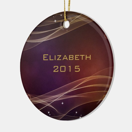 ウィスピーファンシー金ゴールドアクセント付きマルーンの背景 セラミックオーナメント (左)