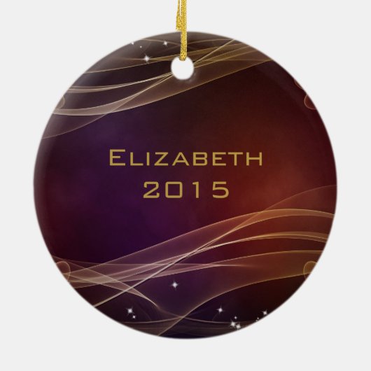 ウィスピーファンシー金ゴールドアクセント付きマルーンの背景 セラミックオーナメント (裏面)