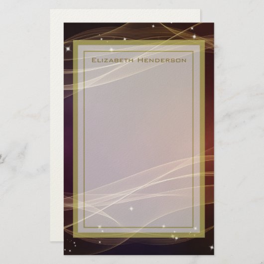 ウィスピーファンシー金ゴールドアクセント付きマルーンの背景 便箋 (正面/裏面)