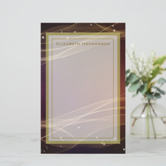 ウィスピーファンシー金ゴールドアクセント付きマルーンの背景 便箋 (スタンド正面)