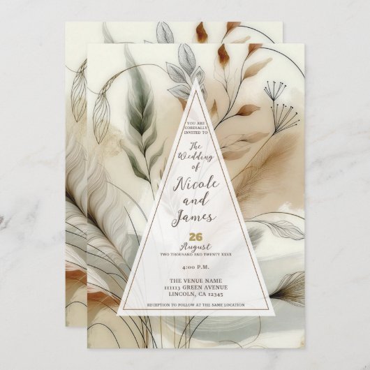 ウィスピーモダングリーンロ結婚タニカル 招待状 (正面/裏面)