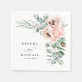 ウィスピー・ベージュとピンク・ロマンチックフローラ スタンダードカクテルナプキン (正面)