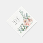 ウィスピー・ベージュとピンク・ロマンチックフローラ スタンダードカクテルナプキン (角)