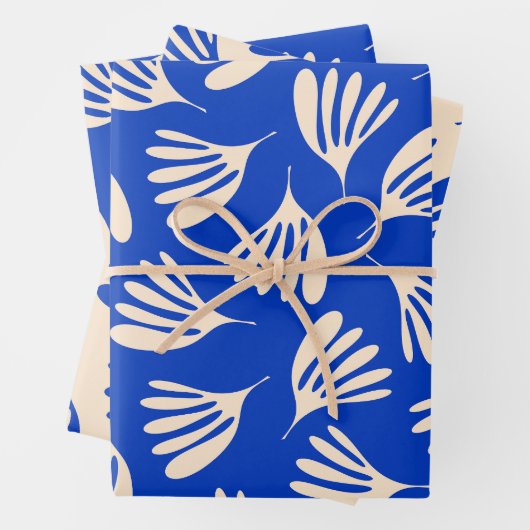 ウィスピ葉ーコンテンポラリーブルーのパターン ラッピングペーパーシート (インサイチュ)