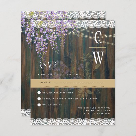ウィス素朴テリアレースライトウッドウェディングRSVP (正面/裏面)